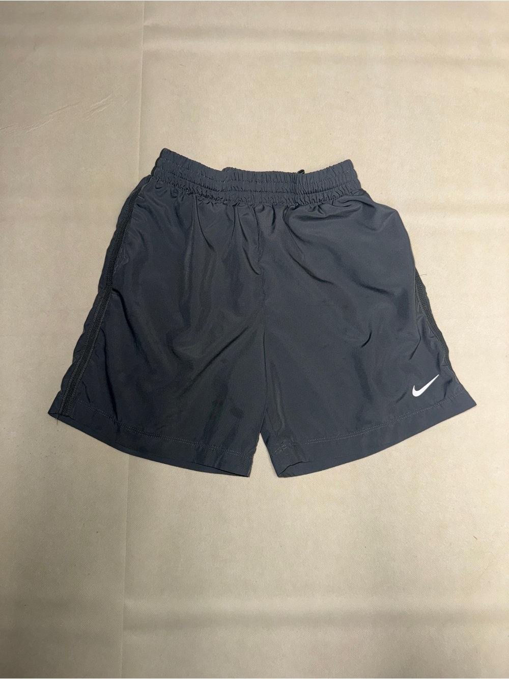 Nike Dark Gray Kids Athletic Shorts with White Swoosh